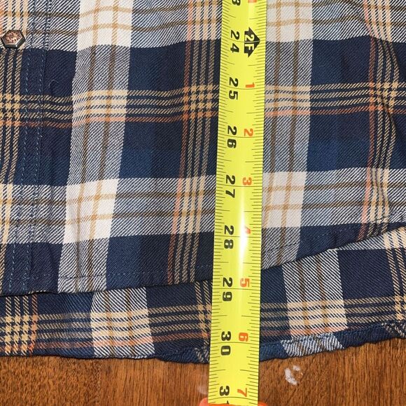 Ariat Retro Fit Flannel Shirt Mens XL Blue Tan Plaid Western Pearl Snap Cotton - Picture 4 of 5